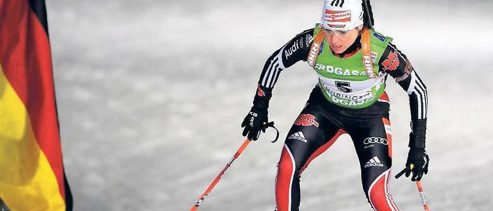 Spaß am Sport. Andrea Henkel denkt auch mit 33 Jahren nicht daran, ihre Karriere zu beenden. Im deutschen Team ist sie eine wichtige Stütze.
