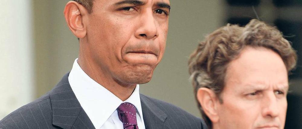 Ohne Bremse. 2007 lagen die Schulden der Vereinigten Staaten noch bei rund 60 Prozent des Bruttoinlandsprodukts. Inzwischen dürfte das Defizit genauso hoch sein wie die Wirtschaftsleistung. Präsident Obama und Finanzminister Geithner wollen nun gegensteuern. 