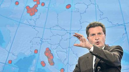 Auf Englisch? Kommissar Oettinger spricht über diverse Energieerzeugungsstätten in Europa.