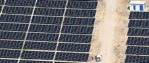 Umkämpfter Photovoltaik-Markt. Auf diesem ehemaligen Truppenübungsplatz der Roten Armee im brandenburgischen Lieberose wurde 2009 das bis dahin größte Solarkraftwerk Deutschlands aufgebaut. Die Module stammen von First Solar aus Frankfurt (Oder).