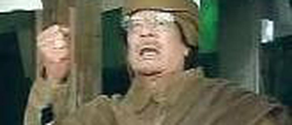 „Tötet die Kakerlaken!“ Muammar Gaddafi am Dienstag im libyschen Staatsfernsehen. Foto: dpa