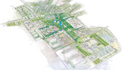 In dem Entwurf für die Eco City Wünsdorf rund um die ehemalige Kaserne haben die Planer unter anderen eine Akademie, ein Forschungszentrum, Sportstätten, ein interreligiöses Zentrum, einen Bauhof, Wohnungen, eine Pfanzenkläranlage, Gewächshäuser sowie ein Mobilitätszentrum geplant. 