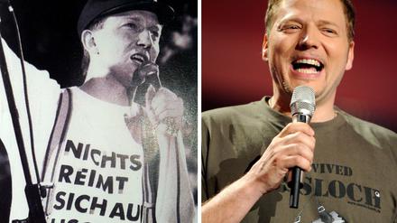 Das Foto links aus dem Jahr 1992 zeigt den Comedian Dietmar Wischmeyer mit einem "Nichts reimt sich auf Uschi" - T-Shirt. Der Berliner Comedian Mario Barth beansprucht die Markenrechte an dem Kalauer.