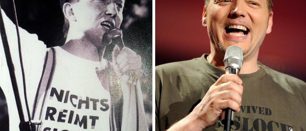 Das Foto links aus dem Jahr 1992 zeigt den Comedian Dietmar Wischmeyer mit einem "Nichts reimt sich auf Uschi" - T-Shirt. Der Berliner Comedian Mario Barth beansprucht die Markenrechte an dem Kalauer.