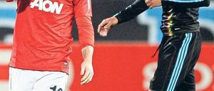 Zum Schreien. Wayne Rooney ärgert sich über eine vergebene Chance. Foto: dpa