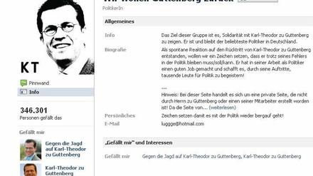 Die Facebook-Seite "Wir wollen Guttenberg zurück" gewann rasch viele Freunde.