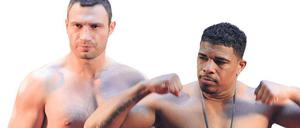 Posen in der krossen Krabbe: Spongebob-Fan und Herausforderer Odlanier Solis (r.) will am Samstag Witali Klitschko den WM-Gürtel entreißen. Einen Bauchgürtel hat er schon.