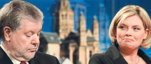 Blaue Augen. Kurt Becks SPD liegt 0,5 Prozentpunkte vor Julia Klöckners CDU. Er muss jetzt mit den Grünen regieren. Sie freut sich trotzdem über das Ergebnis.