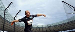 Der deutsche Diskuswerfer Robert Harting bei der Leichtathletik-WM 2010 in Berlin.