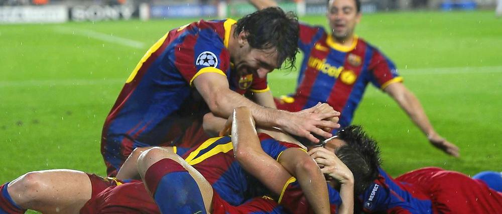 Hier bejubeln die Barca-Spieler noch das 1:0, später dann den Einzug ins Champions-League-Endspiel.