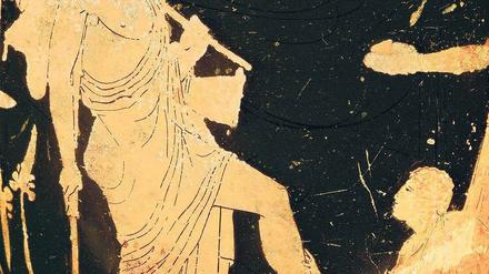 Das Pathos des reinen Vordergrunds. Eurykleia entdeckt die Narbe des heimkehrenden Odysseus. Griechische Vasenmalerei um 440 v. Chr.