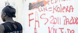 „UN = Cholera“. Die Epidemie hat die Blauhelme in Haiti in Verruf gebracht. Foto: AFP