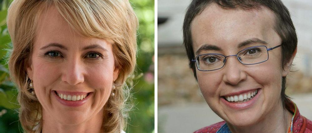 Gabrielle Giffords vor und nach dem Attentat.