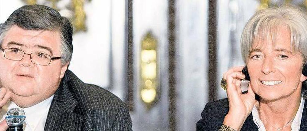 Es kann nur einen geben. Der Mexikaner Agustin Carstens und die Französin Christine Lagarde konkurrieren um die Nachfolge von Dominique Strauss-Kahn. Foto: AFP