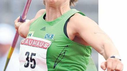 Wurfgewaltig. Christina Obergföll sicherte sich in Kassel mit 68,86 Meter den deutschen Meistertitel und ist auch für die WM eine Favoritin auf den Sieg. Foto: dapd