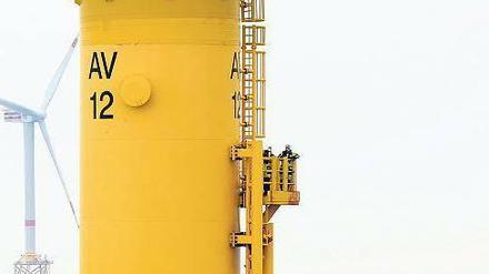 Risiko Hochseewind. Ein Anlagensockel im Windpark „Alpha Ventus“. Foto: dapd