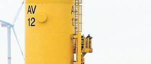 Risiko Hochseewind. Ein Anlagensockel im Windpark „Alpha Ventus“. Foto: dapd