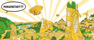 Die Stadt der Zukunft - wie die Berliner Zeichner von Moga Mobo sie sich vorstellen.