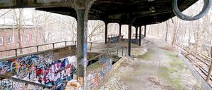 Ein paar Sprüher haben sich am Bahnhof Siemensstadt ausgetobt. Irre viel ist aber erhalten - auch die Treppen hinab zum Rohrdamm.
