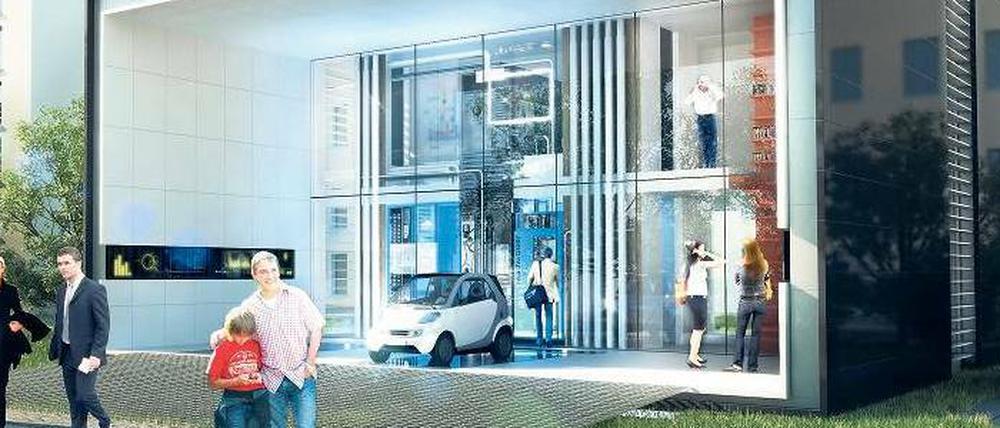 Elektroauto inklusive. So soll das Energie-Plus-Haus in der Berliner Fasanenstraße aussehen. 