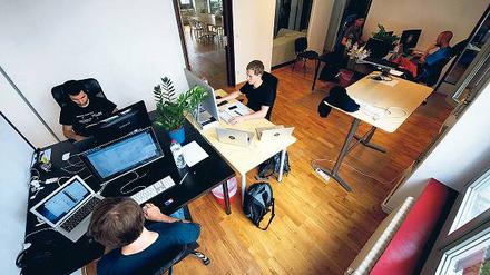 Die „6 Wunderkinder“. In einem Büro in Mitte hat das Webunternehmen erfolgreiche Apps entwickelt. Foto: dpa