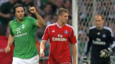 Claudio Pizarro (l.) sorgte mit einem Doppelpack für einen 2:0-Erfolg seiner Bremer über den Hamburger SV. Beide Tore hatte Marko Marin vorbereitet.
