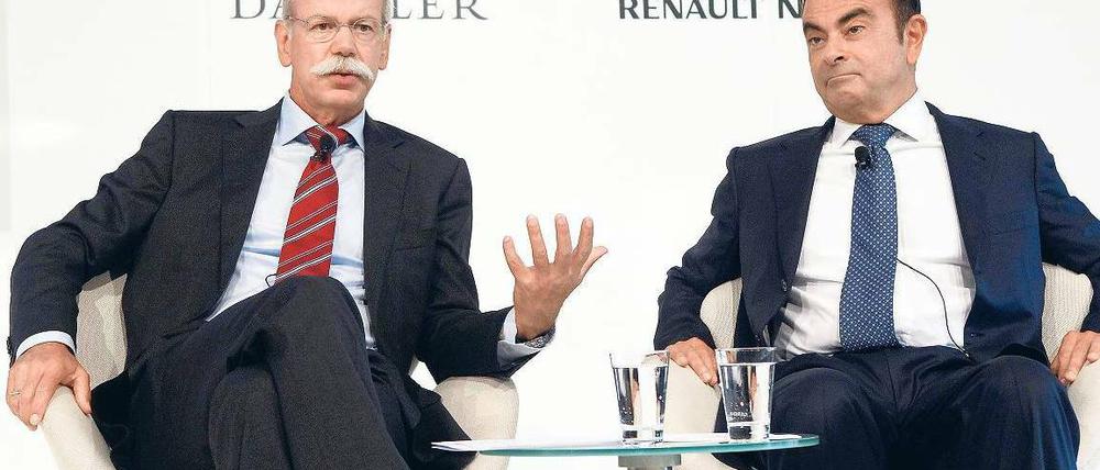 Keine Krise. Wenn Daimler-Chef Zetsche redet, hört Renault-Nissan-Chef Ghosn zu. Die beiden sehen sich als ein gutes Team. Foto: Reuters