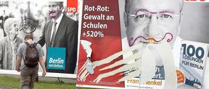 Beschädigte Wahlplakate in Kreuzberg. 