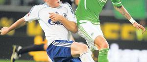 Auf und davon. Mandzukic (rechts) ist schneller als der Schalker Papadopoulos. Foto: dpa