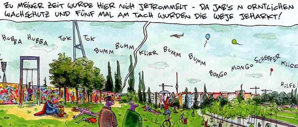 Neue Zeit: Immer wieder kommentiert OL die Veränderungen der Stadt, wie hier in einer Szene aus dem Mauerpark.
