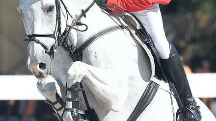 Und drüber. Carsten-Otto Nagel und Corradina bewältigen ein Hindernis. Foto: dpa