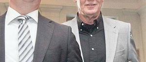 Ein Künstler vor Gericht. Noka Serdarusic (rechts) will mithilfe seines Anwalts seine Unschuld beweisen. Foto: dpa