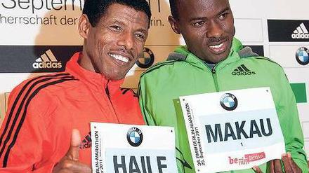 Schnelle Kumpeltypen. Haile Gebrselassie (links) und Patrick Makau. Foto: dapd