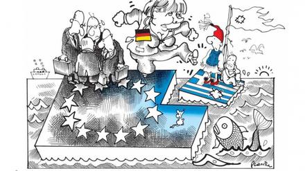 Eiserne Lady: So sieht Plantu Merkels Agieren in der Euro-Krise.