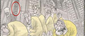 „Es gibt keinen Gott“: Der umstrittene Spruch findet sich links an der Säule, hier eine Reproduktion aus der linksliberalen Tagezeitung "Radikal".