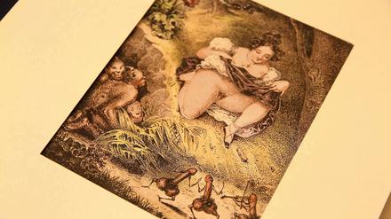 Kesse Kunst. Das Antiquariat hat auch alte Zeichnungen und Stiche im Angebot.