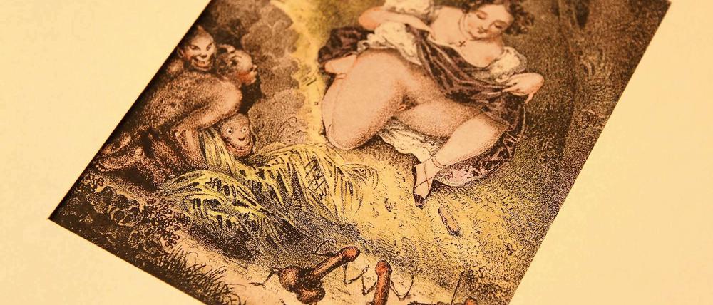 Kesse Kunst. Das Antiquariat hat auch alte Zeichnungen und Stiche im Angebot.