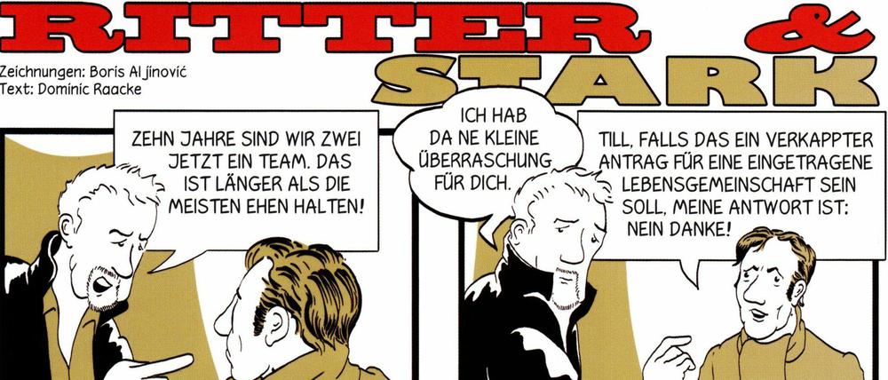 Von Gotham inspiriert: Den Comic zum RBB-Tatort-Jubiläum, der in Berlin spielt, haben die beiden Fernsehkommissare Raacke (Text) und Aljinovic (Zeichnungen) geschaffen.