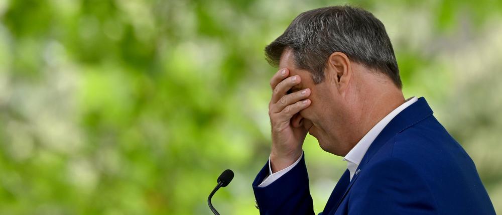 Markus Söder nach einer Pressekonferenz zum Landeskabinett