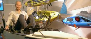 Sebastian Klärner in seinem Tretboot. 