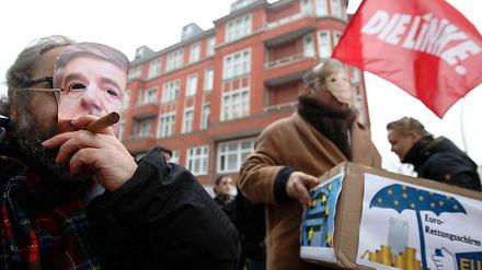 Demonstration der Linken in Berlin gegen die Finanzpolitik. Trotz allgemein kapitalismuskritischem Gesellschaftsklima kann die Linke nicht punkten. 