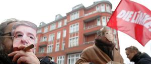 Demonstration der Linken in Berlin gegen die Finanzpolitik. Trotz allgemein kapitalismuskritischem Gesellschaftsklima kann die Linke nicht punkten. 