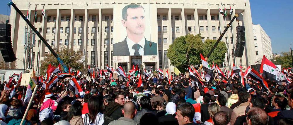 Pro-Assad Demonstration in Damaskus. Die Arabische Liga und die Türkei haben mit Wirtschaftssanktionen auf die anhaltende Gewalt in Syrien reagiert.