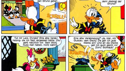 Cholerischer Klassiker. Bis ins hohe Alter zeichnete Vicar Donald und andere Figuren aus dem Disney-Universum. Diese Szene ist aus dem Jahr 2004. 