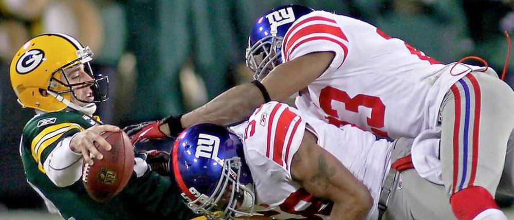 Am Boden. Packers-Quarterback Aaron Rodgers konnte gegen die Giants nicht wie gewohnt glänzen.