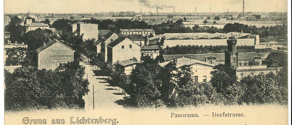 Das märkische Dorf Lichtenberg hatte 1890 bereits 20.000 Einwohner, Postkarte um 1900.