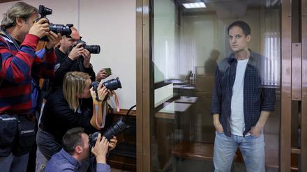Wall Street Journal-Reporter Evan Gershkovich vor Gericht bei einer Verhandlung in Moskau im Oktober 2023