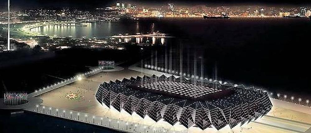 Eskapaden am Kaspischen Meer. Die „Baku Crystal Hall“ wird nach Entwürfen des Architektenbüros Gerkan, Marg und Partner auf einer Landzunge gebaut.
