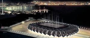 Eskapaden am Kaspischen Meer. Die „Baku Crystal Hall“ wird nach Entwürfen des Architektenbüros Gerkan, Marg und Partner auf einer Landzunge gebaut. 