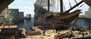 Verheißt nichts Gutes: das Schiff der Inquisitoren im Hafen von Barcelona.
